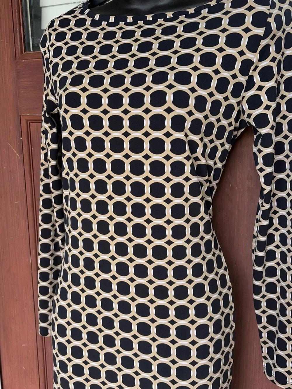 Women’s Long Sleeve Black and White Geometric Maxi Dress